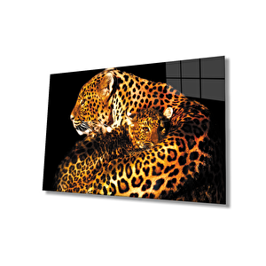 Hayvan Leopar Cam Tablo 36x23 cm