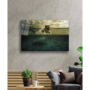 Denizde Kaplan Hayvan Cam Tablo 50x70 cm