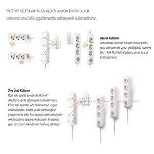 Vi̇ko 3 Metre Kablolu Topraklı Çocuk Korumalı Altılı Priz