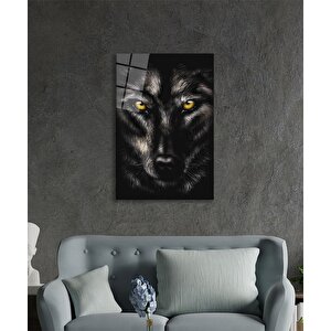 Sarı Gözlü Kurt Hayvan Portresi Cam Tablo 50x70 cm