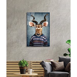İnsan Vücutlu Geyik Hayvan Portresi Cam Tablo 36x23 cm