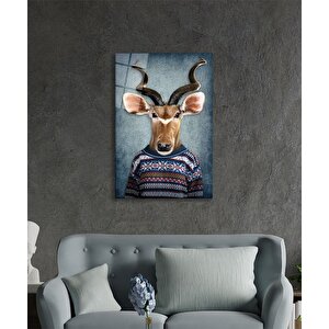 İnsan Vücutlu Geyik Hayvan Portresi Cam Tablo 50x70 cm