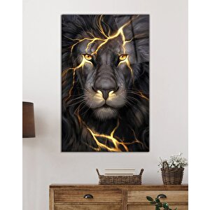 Sarı Gözlü Aslan Hayvan Portresi Cam Tablo 50x70 cm