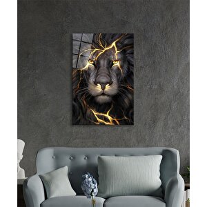 Sarı Gözlü Aslan Hayvan Portresi Cam Tablo 50x70 cm