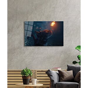 Kedi Ve Kelebek Soyut Cam Tablo Ev Ve Ofis Duvar Dekoru 50x70 cm