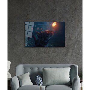 Kedi Ve Kelebek Soyut Cam Tablo Ev Ve Ofis Duvar Dekoru 50x70 cm