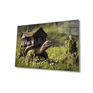 İllüstrasyon Hayvan Manzara Yeşil Cam Tablo 90x60 cm