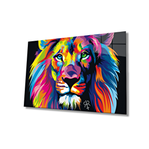 Renkli Aslan Hayvan Cam Tablodayanıklı Cam 50x70 cm