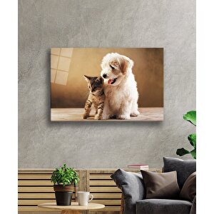 Kedi Ve Köpek Cam Tablo 36x23 cm