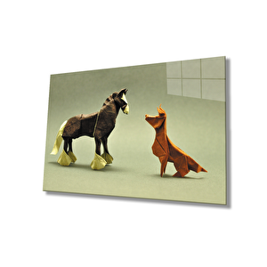 Origami Hayvanlar Cam Tablo 50x70 cm