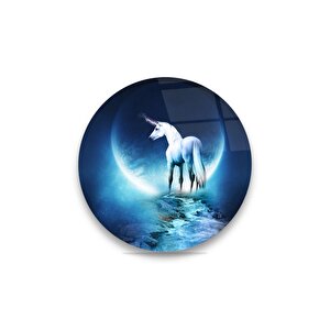 Tek Boynuzlu At Unicorn Yuvarlak Cam Tablo 30x30 cm