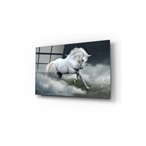 Dalgalar Ve At Cam Tablo 70x110 cm