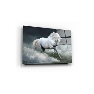 Dalgalar Ve At Cam Tablo 70x110 cm