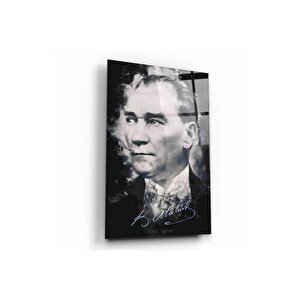 Atatürk Silüeti Ve Imzası Cam Tablo 50x70 cm