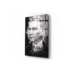 Atatürk Silüeti Ve Imzası Cam Tablo 50x70 cm