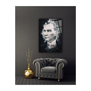Atatürk Silüeti Ve Imzası Cam Tablo 50x70 cm