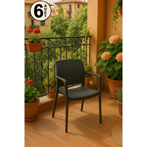 6 Adet Rattan Lüx Antrasit Sandalye / Balkon-bahçe-teras