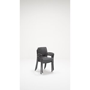 6 Adet Rattan Lüx Antrasit Sandalye / Balkon-bahçe-teras