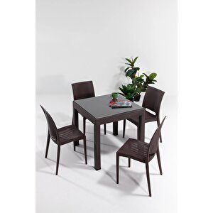 Rattan Small Lüx Camlı Kahve Masa Takımı Bahçe&balkon 1 Camlı Masa 4 Sandalye