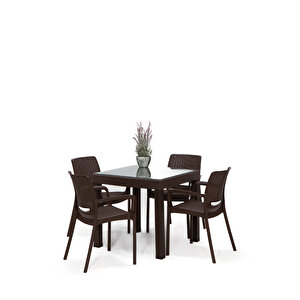 Rattan Small Lüx Camlı Kahve Masa Takımı Bahçe&balkon 1 Camlı Masa 4 Sandalye