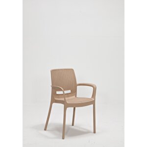 Rattan Large Lüx Camlı Cappucino Bahçe ve Balkon Masa Takımı, 1 Camlı Masa + 6 Sandalye