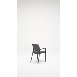 Rattan Camlı Lüx 80x80 Bahçe&balkon&teras Masa Seti - Antrasit