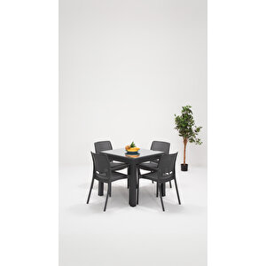 Rattan Camlı Lüx 80x80 Bahçe&balkon&teras Masa Seti - Antrasit