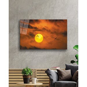 Gün Batımında Martılar Cam Tablo 90x60 cm