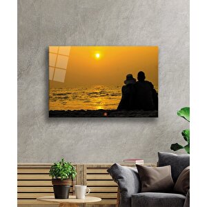 Gün Batımında Arkadaşlar Cam Tablo 36x23 cm