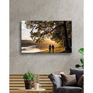 Gün Batımında Yürüyen Sevgililer Cam Tablo 50x70 cm