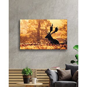 Gün Batımında Geyik Sarı Cam Tablo 36x23 cm