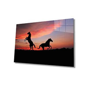 Gün Batımıatlar Cam Tablo 36x23 cm