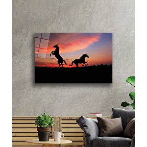 Gün Batımıatlar Cam Tablo 36x23 cm