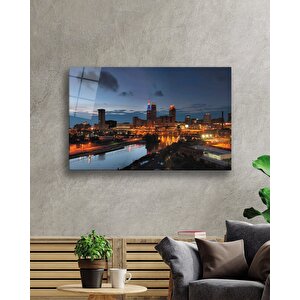 Gün Batımı Şehir Cam Tablo Sunset City Table 36x23 cm