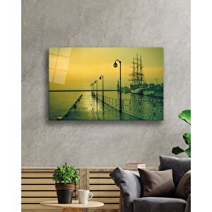 Gün Batımında Deniz Ve Gemiler Cam Tablo 36x23 cm