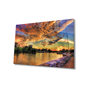 Gün Batımında Şehir Manzarası Cam Tablo 36x23 cm
