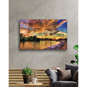 Gün Batımında Şehir Manzarası Cam Tablo 36x23 cm