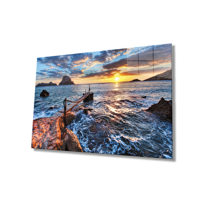 Gün Batımında Deniz Manzarası Cam Tablo 36x23 cm