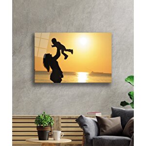 Gün Batımında Anne Bebek Cam Tablo 50x70 cm