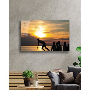 Gün Batımında Denize Giren İnsanlar Cam Tablo 36x23 cm