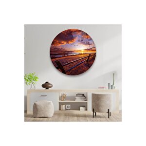 Batan Güneş Manzarası Yuvarlak Cam Tablo 30x30 cm
