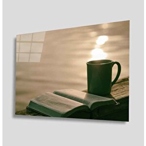 Güneş Deniz Ve Kitap Cam Tablo 36x23 cm