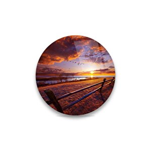 Batan Güneş Manzarası Yuvarlak Cam Tablo 60x60 cm