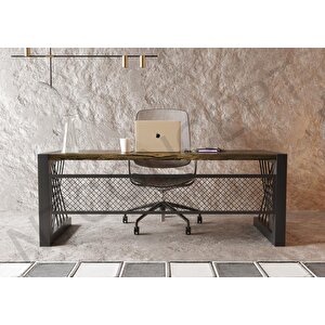 Alfa Eskitme Siyah Masif Ağaç Ofis Ve Çalışma Masası 85x190 cm