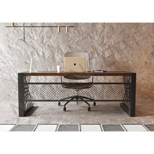 Alfa Koyu Ceviz Renk Masif Ağaç Ofis Ve Çalışma Masası 100x260 cm