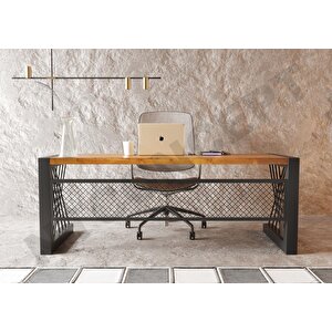 Alfa Açık Ceviz Renk Masif Ağaç Ofis Ve Çalışma Masası 85x240 cm