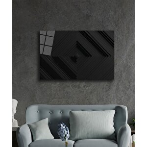 Siyah Geometrik Mimari Cam Tablo 90x60 cm