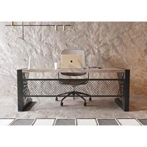 Alfa Eskitme Beyaz Masif Ağaç Ofis Ve Çalışma Masası 85x220 cm