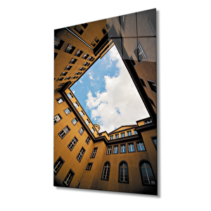 Pencereli Sarı Geometrik Camtablo 36x23 cm