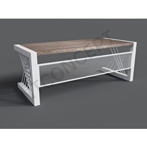 Alfa Eskitme Beyaz Renk Masif Ağaç Ofis Ve Çalışma Masası 85x220 cm